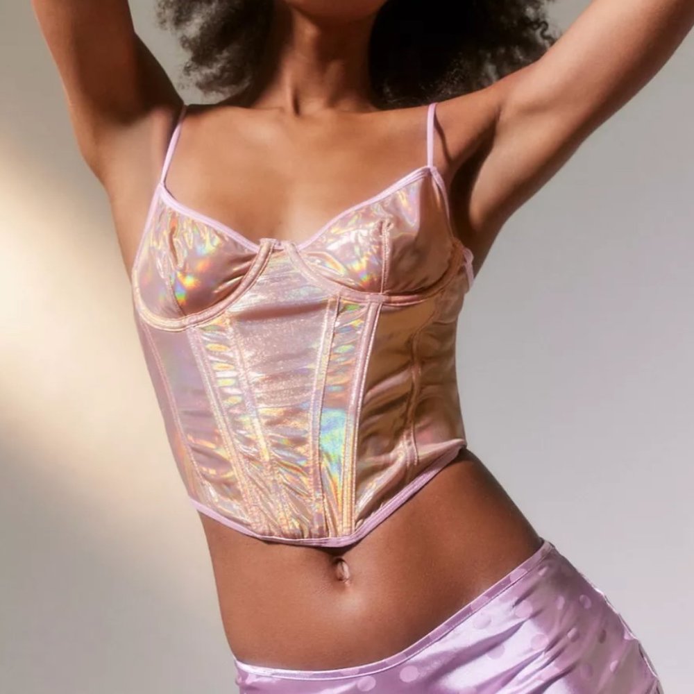 🌻 Out From Under Crystalline Metallic Boho Peasant Hipster Corset Blouse Top